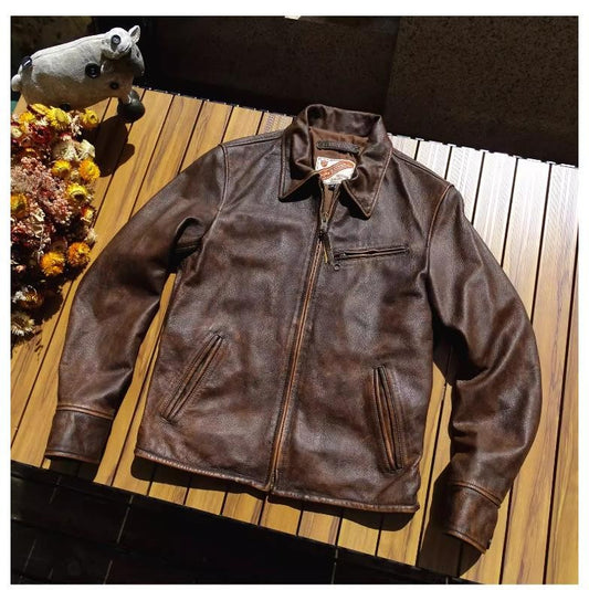 YR!Wholesales.Retro 1930 quality natural cowhide jacket.Vintage brown genuine leather coat.Slim fit.Classic Rider leather cloth