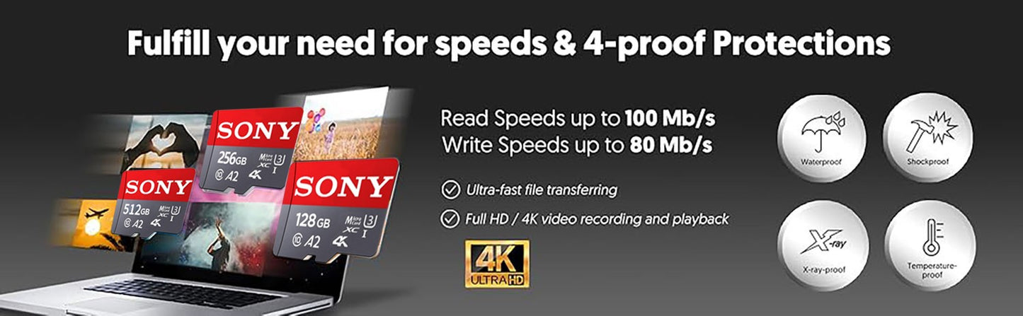 Cartão de Memória SONY SD 128GB 256GB de Alta Velocidade Micro TF SD 1024GB 512GB A2 U3 V30 Flash Cards Para Celular Xiaomi PC Câmera