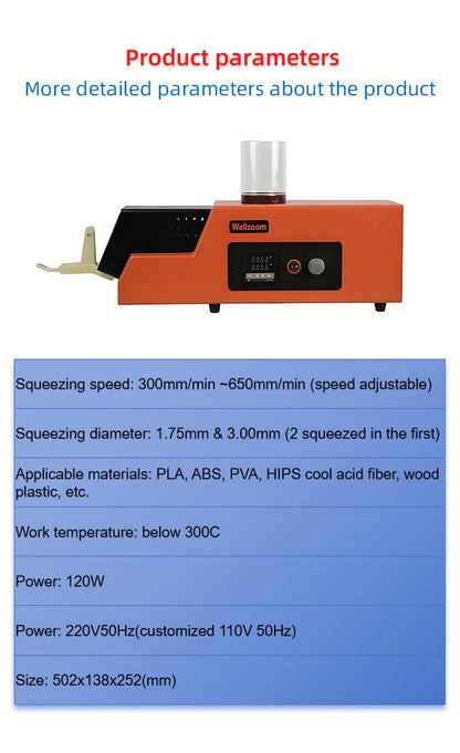 Desktop 3D Filament Maker Machine Dual Size Extruder for 1.75mm/3mm PLA ABS Consumables Speed Adjustable for Printing Consumable