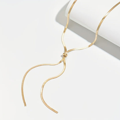 Colar Punk Feminino com Corrente Longa e Chata de Osso de Cobra Aço Inoxidável Cor Dourada Colar em Y Joias da Moda Atacado