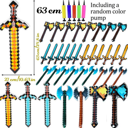 12-72Pcs Inflatable Weapons for Kids Pixel Diamond Swords Inflatable Sword for Theme Party Birthday Halloween Party Cosplay