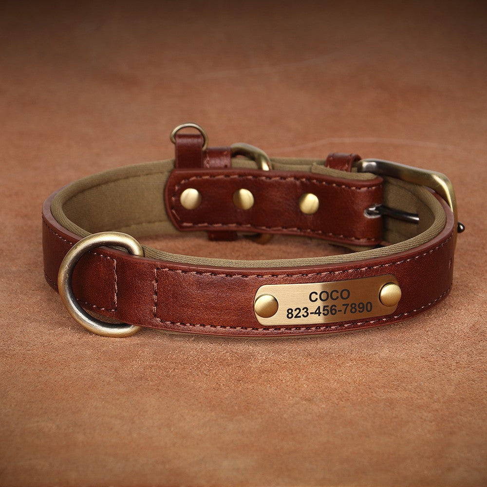 Coleira de cachorro personalizada em couro PU, gravação gratuita, coleiras de identificação de cachorro, coleiras acolchoadas macias para cães pequenos, médios e grandes, ajustáveis