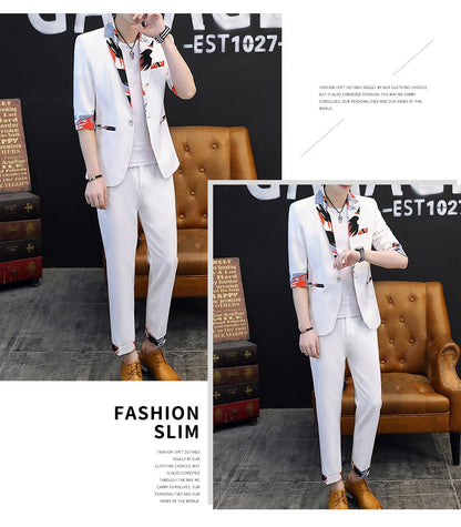 Summer 2025 Korean Slim Fit Short Sleeve Suit Casual Thin British Style Seven-Point Mid-Sleeve Suit for Men