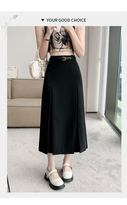 plus Size Suit Skirt Women Summer New Elastic High Waist Slim A-Line Skirt Belly Cover Pleated Skirt Korean Sle Casual Wear