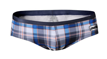 GANYANR Brand Swimming Trunks Swimwear Men Sunga Swimsuit Bikini Gay Sexy Swim Shorts Plaid Briefs Low Waist Bulge Pouch 2017