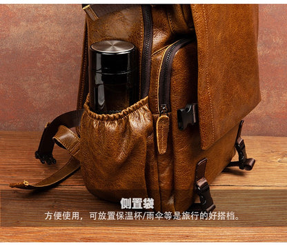 Retro cowhide backpack men and women trend outdoor travel bag leather business computer backpack large capacity