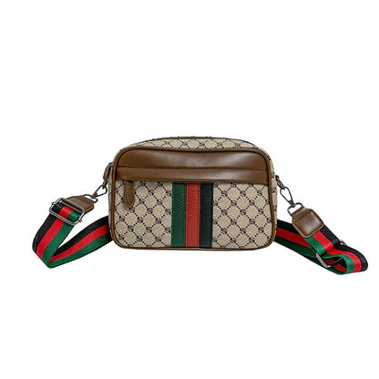 Casual Lightweight Sling Bag with Color Block Strap for Men PU Leather Messenger Bag Trend Wide Strap Crossbody Bags Designer