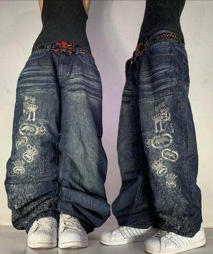 Streetwear New Fashion Oversized Embroidered Baggy Jeans Female Y2K Harajuku Hiphop Retro Gothic High Waist Wide-leg Pants Pants