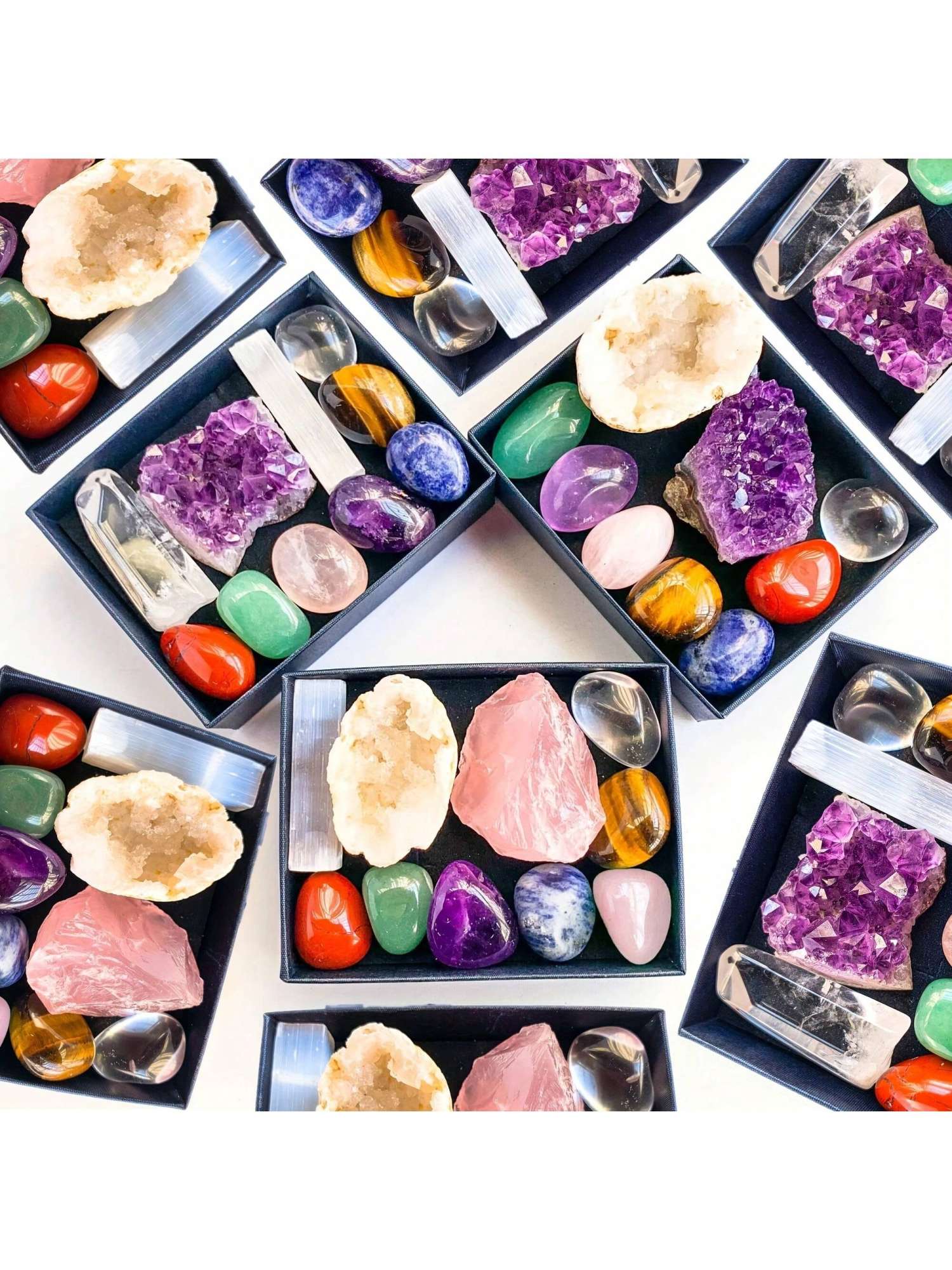1box Natural Crystal Chakra Set - Amethyst Cluster Agate Cave Selenite Gift Set - Crystal Furniture Decoration Christmas Thanksg