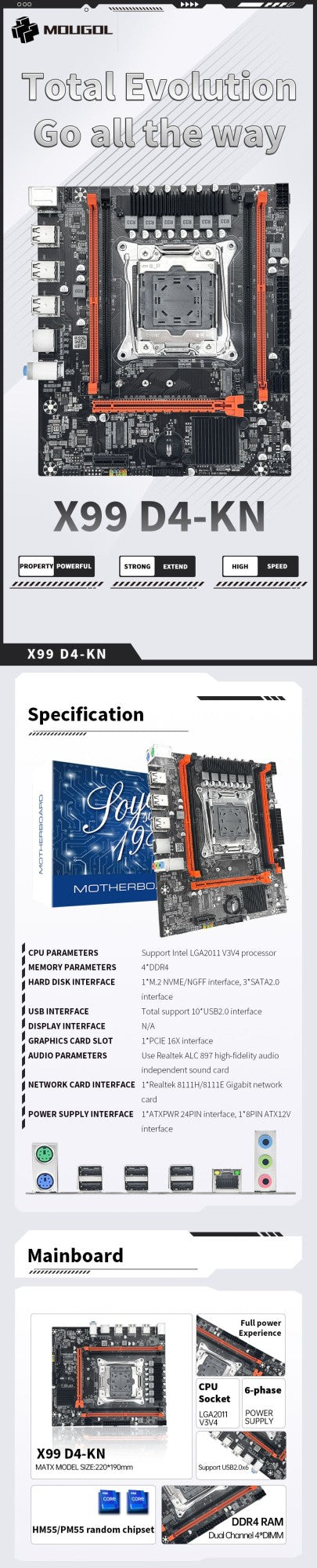Conjunto de Placa-Mãe Gamer MOUGOL X99 com Intel Xeon E5 2680 V4 e RAM DDR4 16G (2*8G) 2133MHz Dual Channel M.2 NVME para PC Desktop