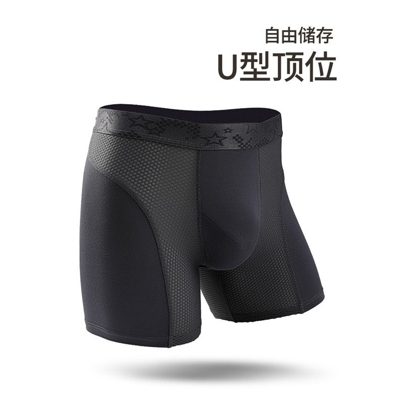 Extra Long Sports Underwear Men's Boxer Briefs Anti-Wear Leg Running Large Size Breathable Training Boxer Briefs