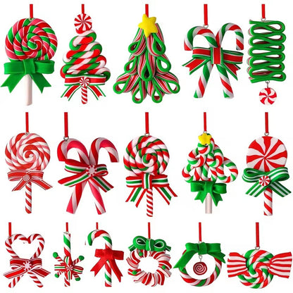 16/32 Pcs Christmas Wooden Candy Cane Ornaments, Colorful Mini Candy Cane Hanging Ornaments for Christmas Tree Party