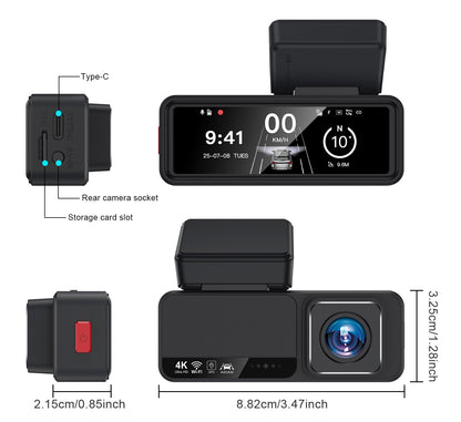 Kocam Dash Cam 4K 3,2 polegadas Mini Carro DVR Lente Dupla Com GPS WIFI ADAS Estacionamento 24h Câmera de Ré 2.5K Visão Noturna Caixa Preta