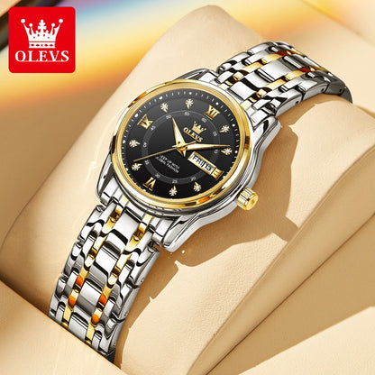 OLEVS 5513 Fashion Ladies' Watches Elegant Stainless Steel Waterproof Quartz Watch for Women Weekly Calendar Luminous Wristwatch