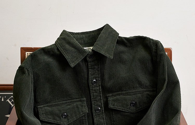 Autumn and Winter New American Retro Thick Corduroy Solid Color Cargo Shirt Men's Pure Cotton Long-sleeved Pocket Casual Blouses