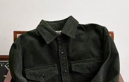 Autumn and Winter New American Retro Thick Corduroy Solid Color Cargo Shirt Men's Pure Cotton Long-sleeved Pocket Casual Blouses