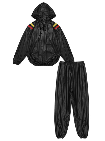 Mens Pullover Style PVC Sweating Suit for Boxing Gym Workout Fitness Sauna Sweat Outfit Hooded Jacket Outerwear And Long Pants