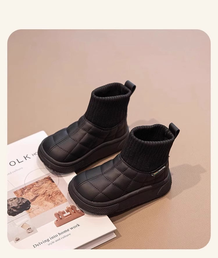 Children's Snow Boots 2-18 Years Old Khaki Padded Thickened Boys Girls Cotton Shoes Winter Black Soft Non-slip Kids Sock Boots