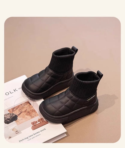 Children's Snow Boots 2-18 Years Old Khaki Padded Thickened Boys Girls Cotton Shoes Winter Black Soft Non-slip Kids Sock Boots
