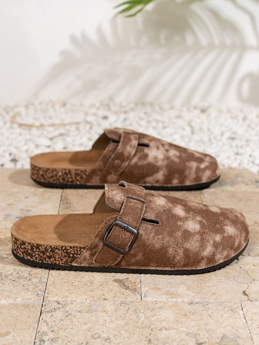 Men's Mule Shoes, New Autumn Vintage Trendy Casual Slip-On Shoes, Closed-Toe Half-Slip Flat Sandals with Adjustable Buckle for Free Adjustment/Pvc Cork Sole