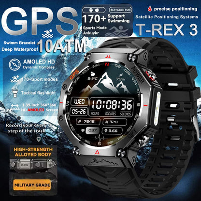 2025 Novo Smartwatch T-Rex 3 Ultra GPS Masculino 10ATM IP68 À Prova D'água GNSS de Banda Dupla Integrado Bússola Smartwatch Esportivo Militar