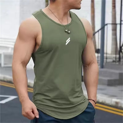 2025 Summer Men's tank top Casual Round Neck Mesh Undershirt Shirt Sports Fitness Tops Sleeveless Vest Quick Dry training vest