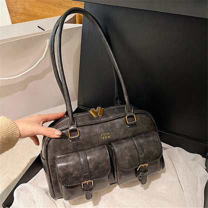 Women's Coffee Brown Multi-Pocket Handbag Shoulder Bag, Stylish Versatile Letter Crossbody Purse for Travel Work Shopping Dates