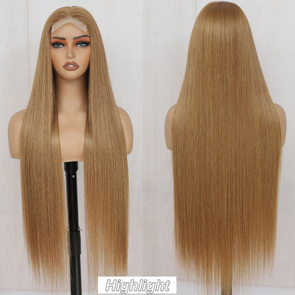 Magicae 330Grams 36Inch 4x4 Lace Front Wigs Chestnut Brown Wigs Ombre Highlight Straight Blond P27/613# High Temperature Cosplay