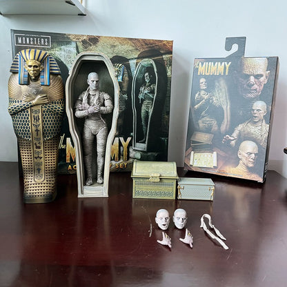 NECA Monsters Figure The Mummy Casket Coffin Pyramid Action Figure Universal Monsters Model Toy Christmas Halloween Gift Doll