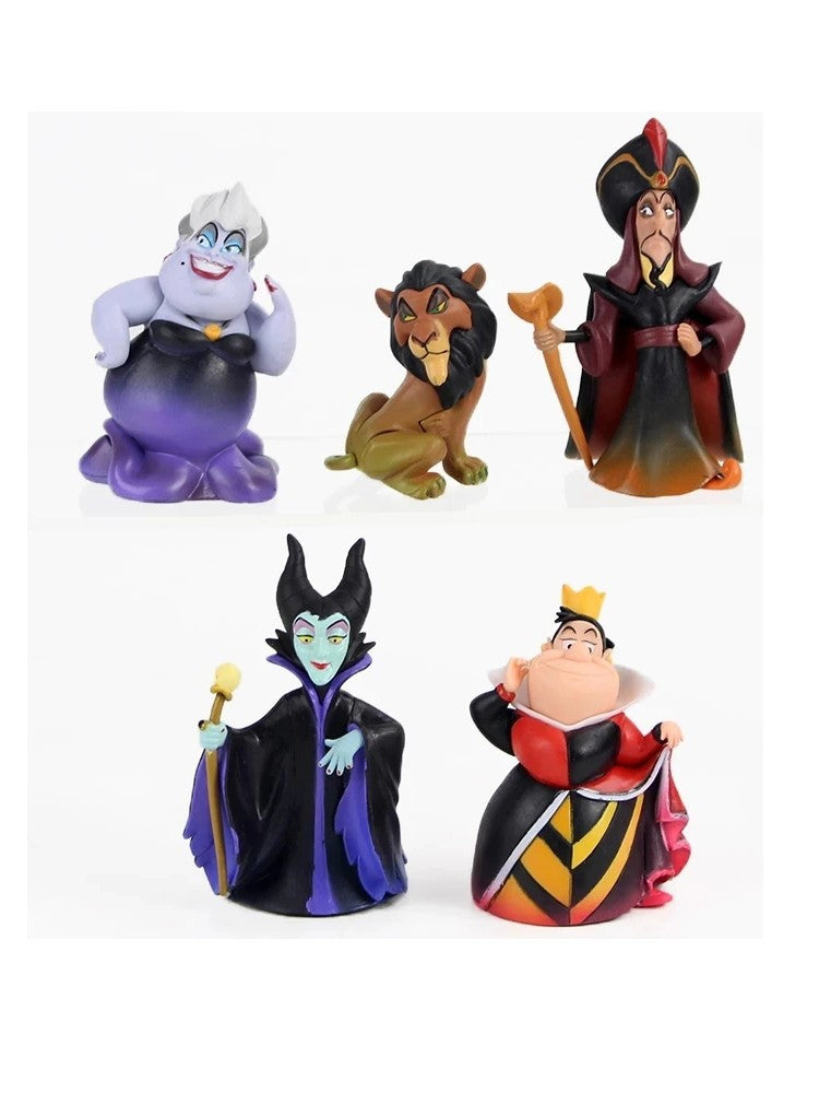 Disney Anime 5 Peças/Conjunto Rainha Vermelha Vilões Malévola Jafar Úrsula Brinquedos de Vinil para Crianças Presente de Natal