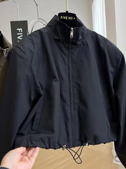 2025 New Autumn Korean Style High-End FeelDesign Stand Collar Cropped Jacket For Women Petite Workwear Elegant Casual Chic Tops