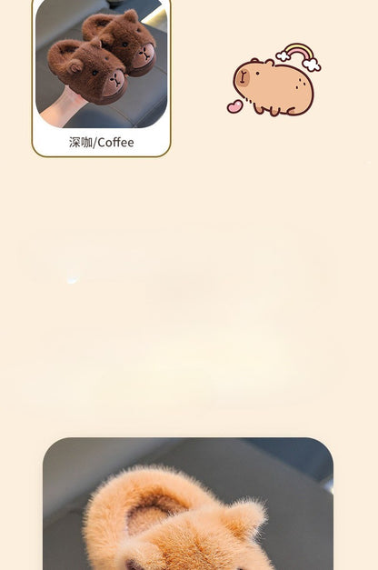 Capybara Winter Children's Platform Slippers 2025 Fashion Warm Plush Home Shoes Boys Girls Non Slip Cotton Shoes Parent-child