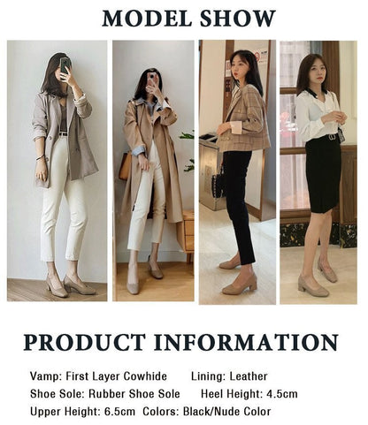 Four Seasons Shoes Soft Bottom Middle-aged Women's Shoes Chunky Heeled Mom Shoes Comfortable Casual Work Leather Shoes