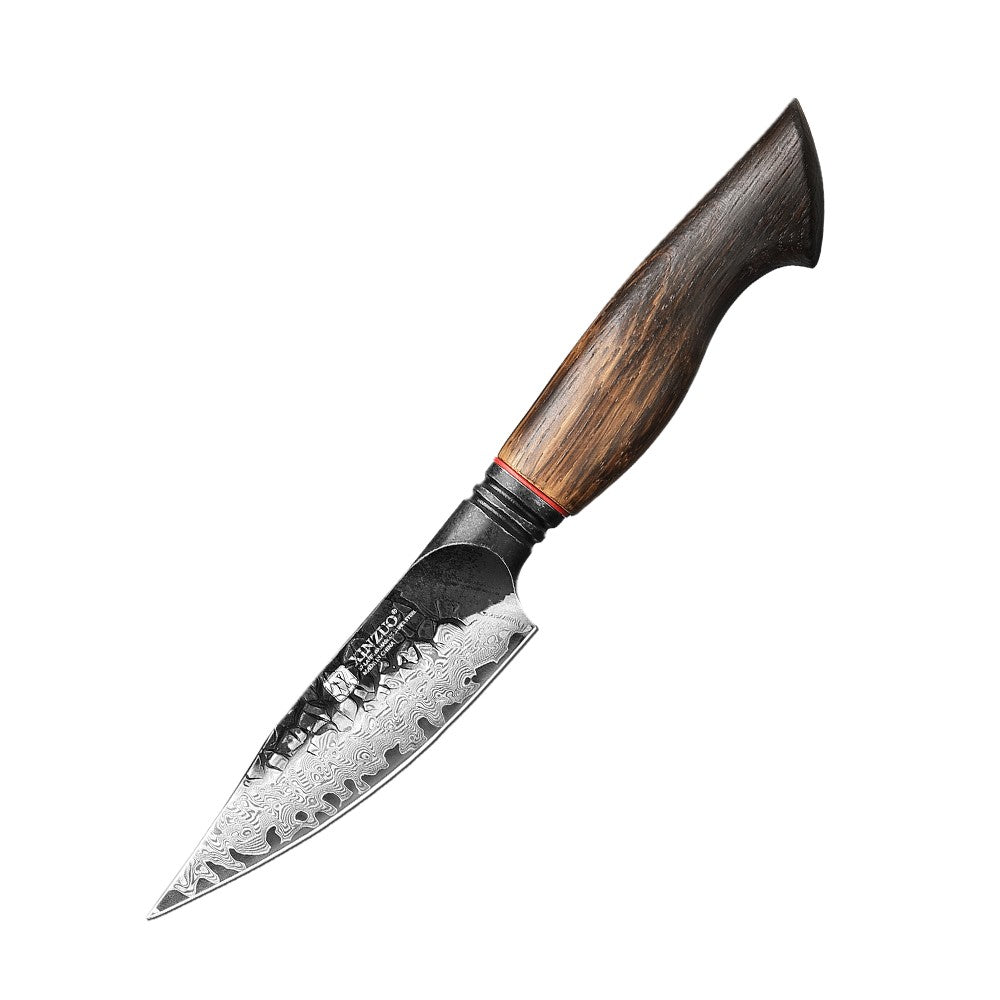 XINZUO 1-6-Piece Damascus Knife Set 67-Layer Steel White Oak Red G10 Handles Paring Utility Cleaver Santoku Bread Knife