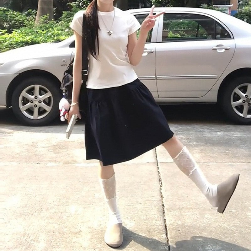 Tibetan Blue Short Skirt Women Summer Thin New Small A-Line Half-length Sports Skirt High Waist Polyester Fiber A-Line Skirt