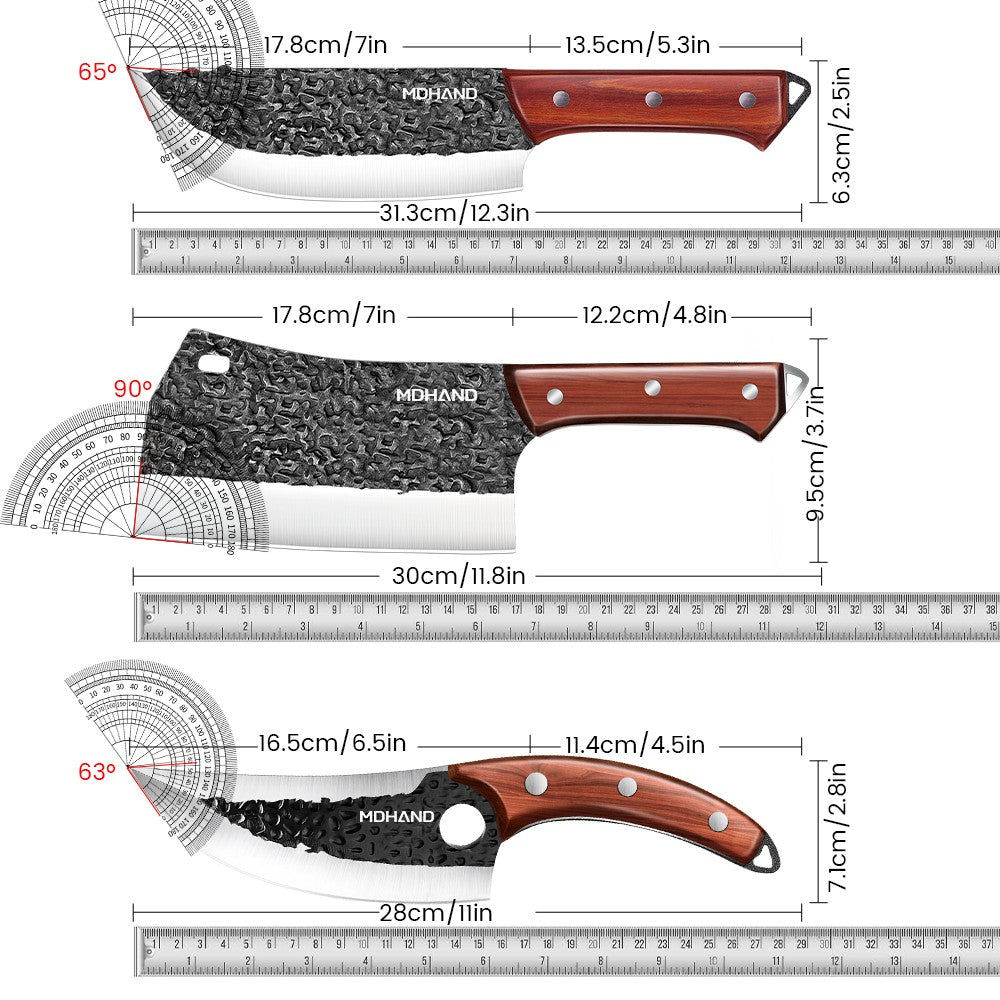 ZENG 4pcs Forged Kitchen Knives Meat Vegetable Hammered Style Chopper Red Sandalwood Handle Stainless Steel Bone Cutting Knife