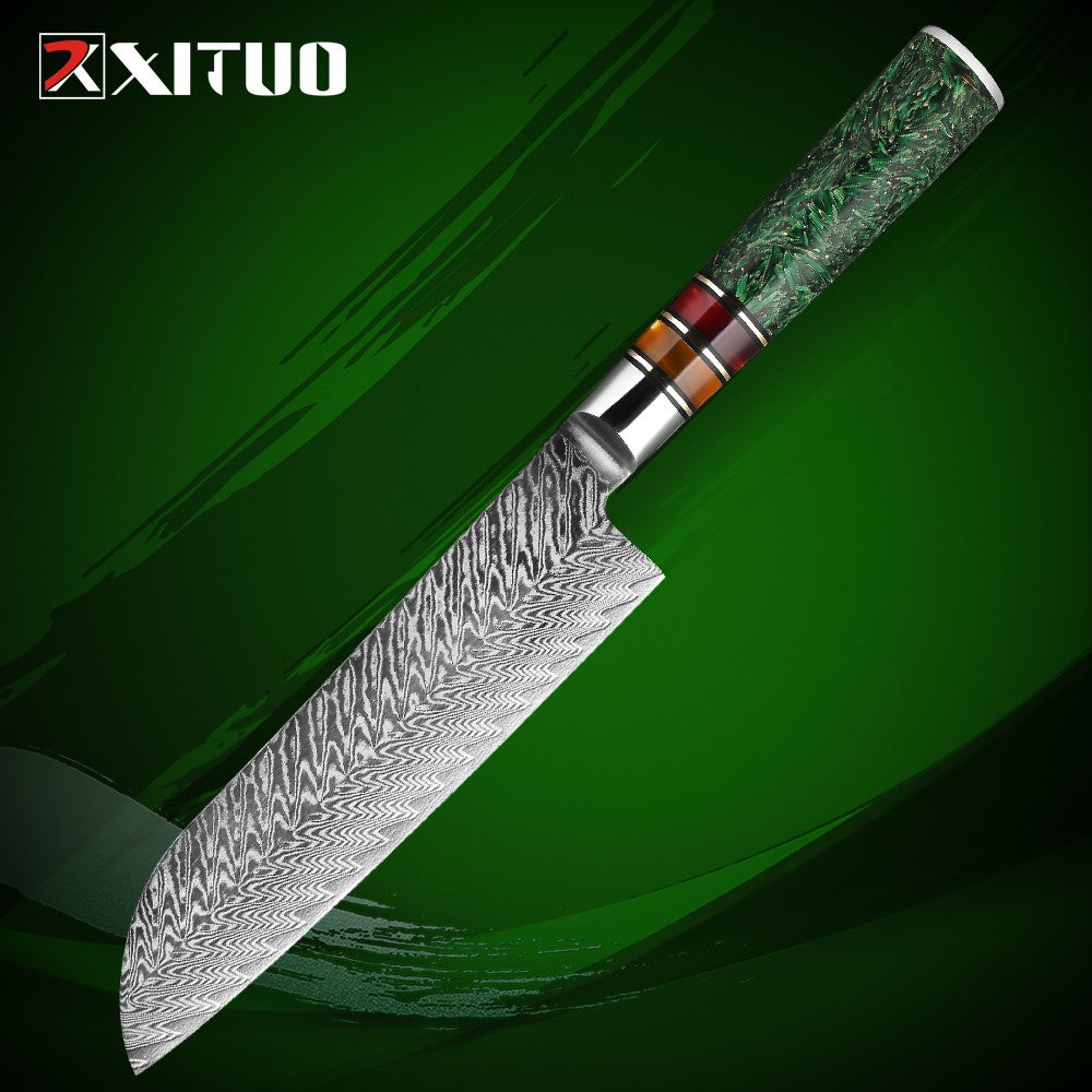 Conjunto de Facas de Cozinha XITUO Luxury Damascus Japonesas Chef Santoku Faca Cutelo Descascar Faca de Pão Cabo de Resina Sintética Destaque