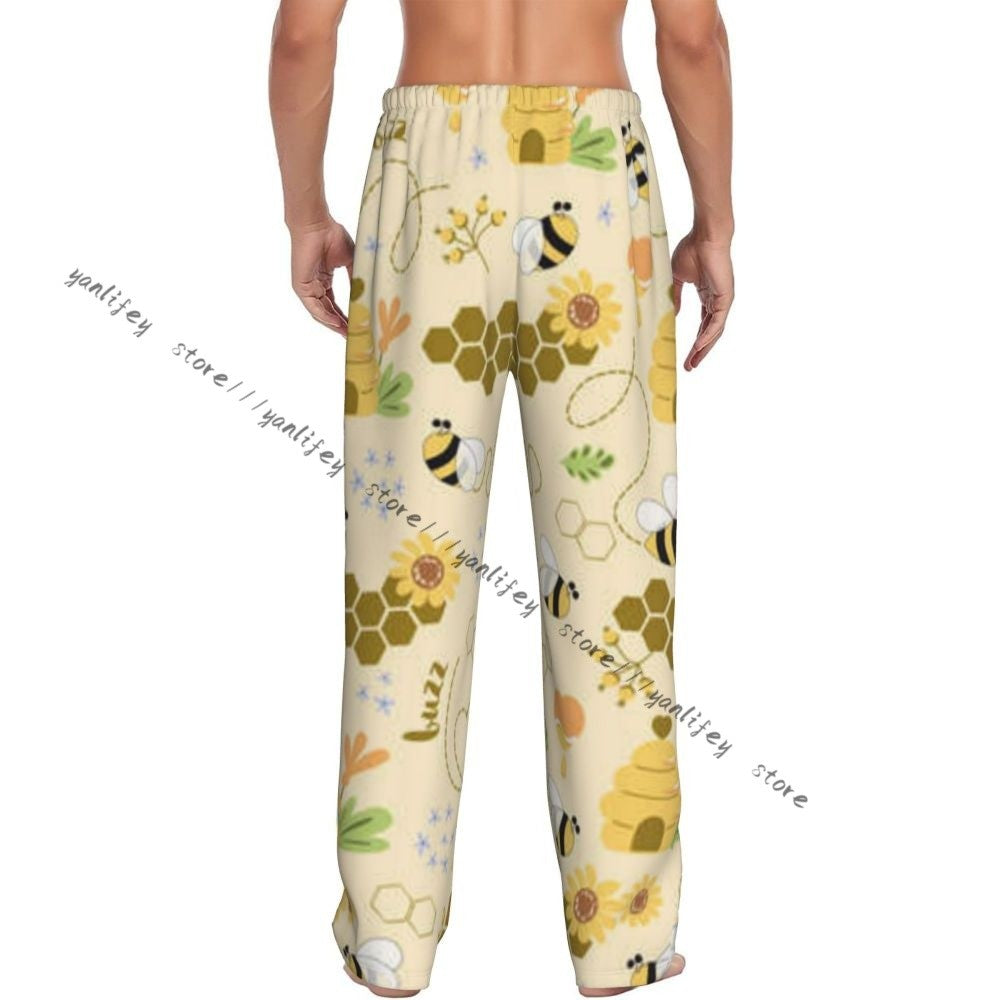 Sweet Honey Cute Bees Hive Flower Mens Pajamas Pyjamas Pants Lounge Pants Sleep Bottoms
