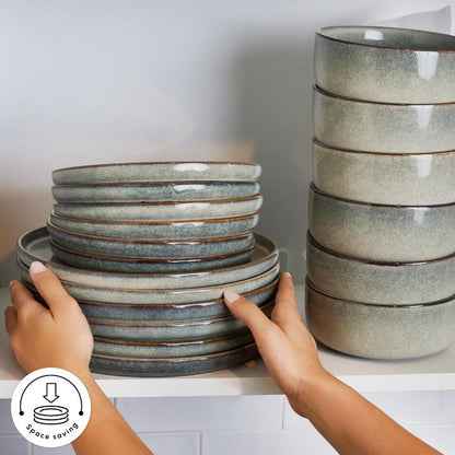 New Skal 18Piece Dinnerware Sets for 6 People Modern Design Stoneware Dinner Set Kitchen Plates Bowls Reactive Glaze Dishwasher