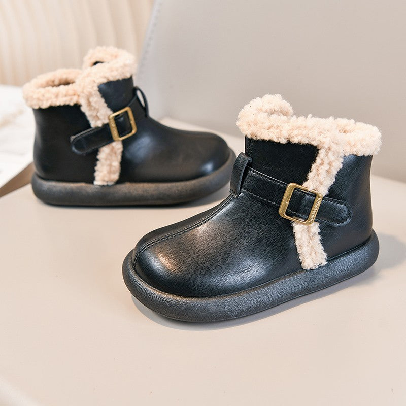 Winter Fur Boots For Children 2025 Trend Fashion Boy's Girl's Plush Snow Boots Anti-slippery Teenager Kid's Padded Boots Cotton