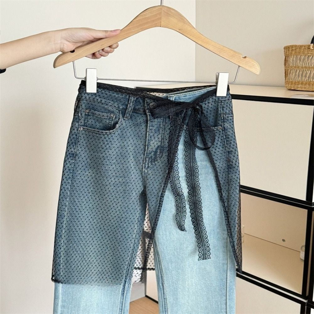 Fashion Lace Lace Layered Gauze Skirt Korean Version Unique Floral Skirt Lace Up