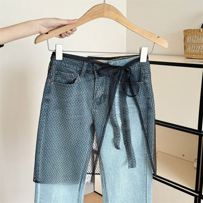 Fashion Lace Lace Layered Gauze Skirt Korean Version Unique Floral Skirt Lace Up
