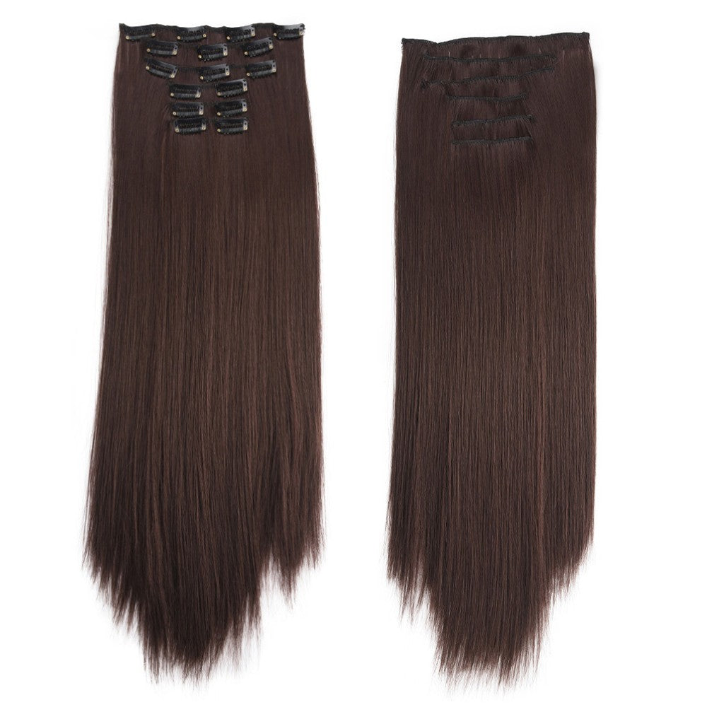 16 Presilhas em Extensões de Cabelo 60cm de Comprimento Liso Sintético Loiro Preto Peças de Cabelo Resistente ao Calor Cabelo Falso 6 Peças/Conjunto