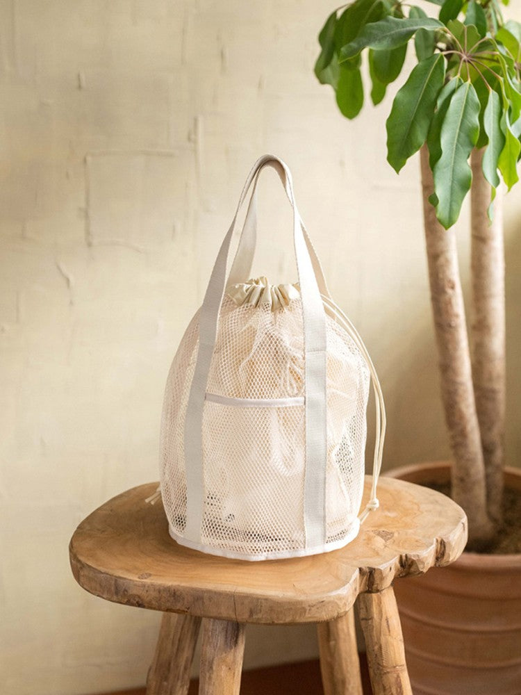 Travel Large Capacity Mesh Nylon Cosmetic Bag Organizer Foldable Casual Mesh Drawstring Bags Rope Bundle Pocket Swim Washing Bag