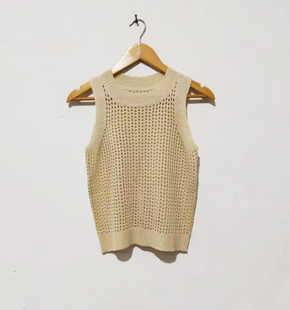 2024 Summer Sleeveless Tank Top Women Fashion Hollow Camisoles Casual Thin Basic Ice Silk Knitted Tanks Vest Female Blusas 14810