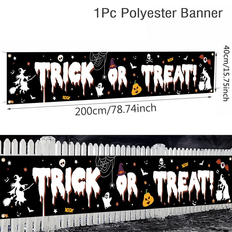 Ghost Halloween Pumpkin Banner Retro Halloween Party Signs Banner Decorations Fence Yard Porch Sign Outdoor Terror Decorations