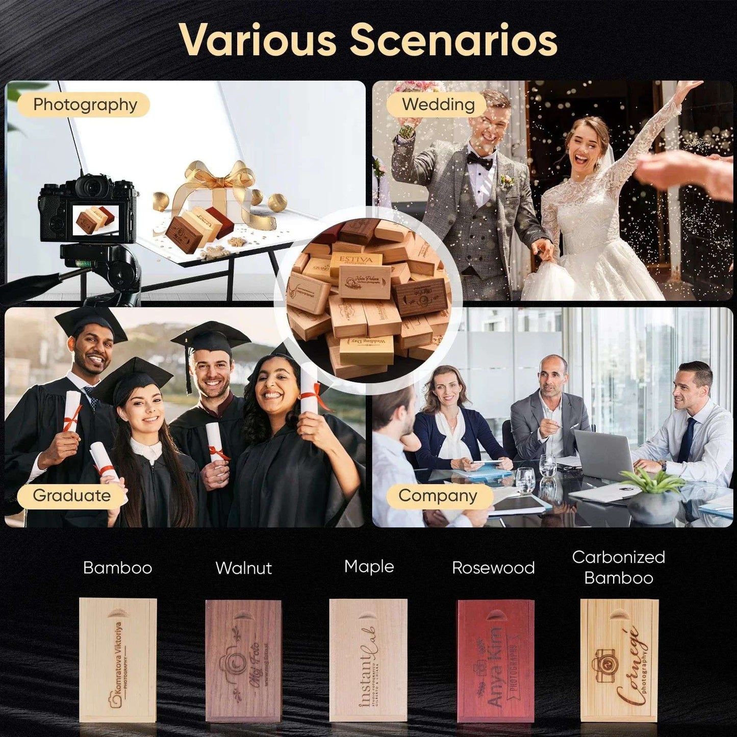 10PCS/LOT Wooden USB Flash Drive 128GB Pen Drive 64GB 32GB 4GB Memory Stick Wooden Box Free Custom Logo Creative Business Gifts