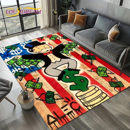 3D Rich Man Game Monopoly Dollar Cartoon Carpet Rug for Living Room Bedroom Home Sofa Decoration Kid Area Rug Non-slip Floor Mat