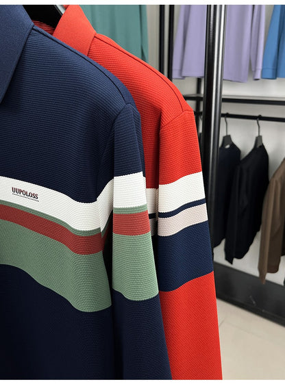 Classic fashion striped long sleeve polo shirt men's luxury brand letter printed business casual spring autumn new lapel T-shirt