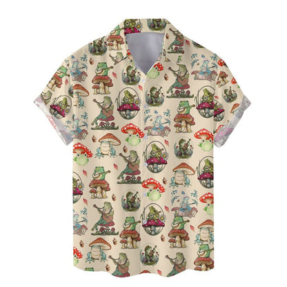 Colorful Mushroom 3d Print Hawaiian Shirt For Men Summer Vacation Plants Beach Shirts Button Short Sleeve Street Aloha Shirt